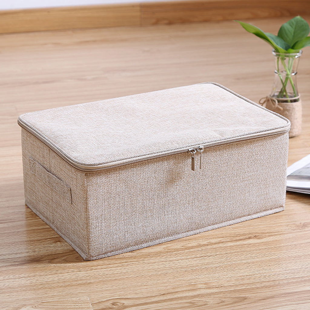 NNEAGS 2X Beige Small Portable Double Zipper Storage Box Moisture Proof Clothes Basket Foldable Home Organiser-1