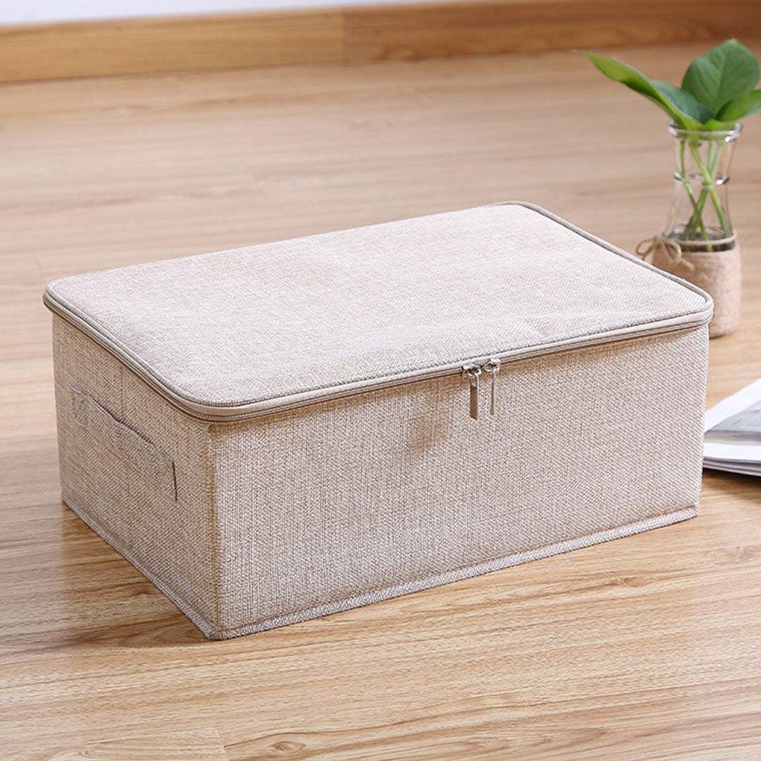 NNEAGS 2X Beige Small Portable Double Zipper Storage Box Moisture Proof Clothes Basket Foldable Home Organiser-1