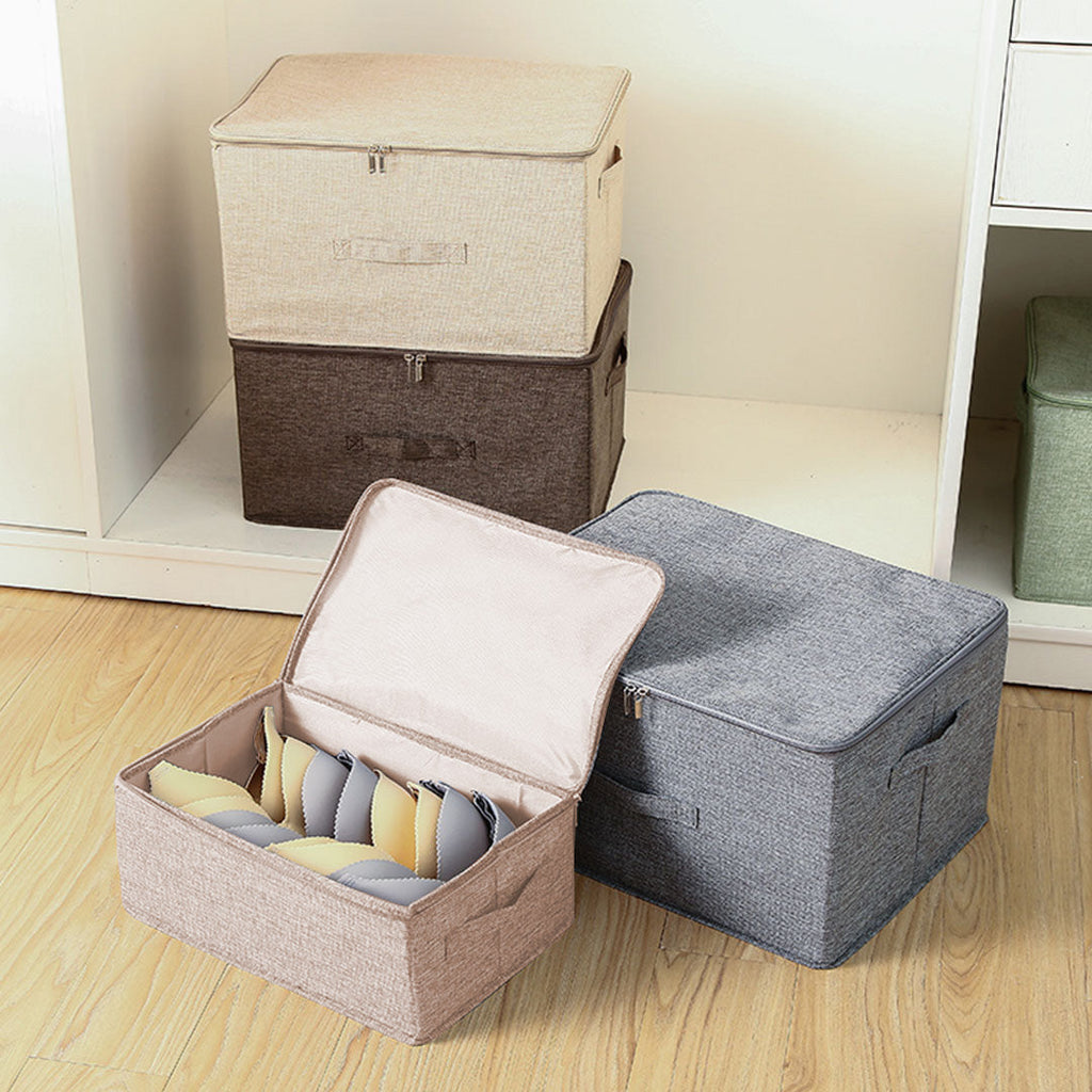 NNEAGS 2X Beige Small Portable Double Zipper Storage Box Moisture Proof Clothes Basket Foldable Home Organiser-3