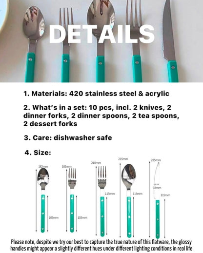 10 Pcs Modern French Rivet Cutlery Set - Bistrot Style Flatware