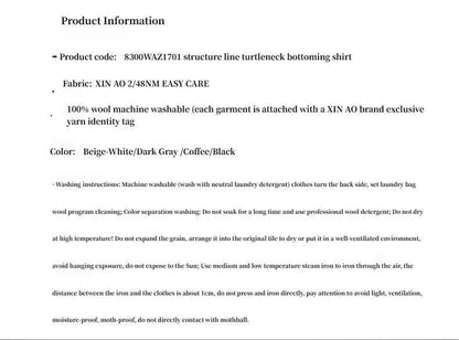 "Moonlight Essence" Machine Washable 48S Wool Pile Collar Bottoming Shirt Slim Fit Inner Knitted Sweater for Women