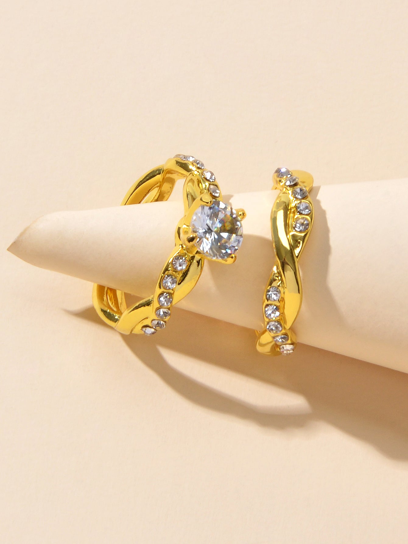 2pcs Luxury Women Band Simulated Diamond Silver Finger Wedding Engagement Ring