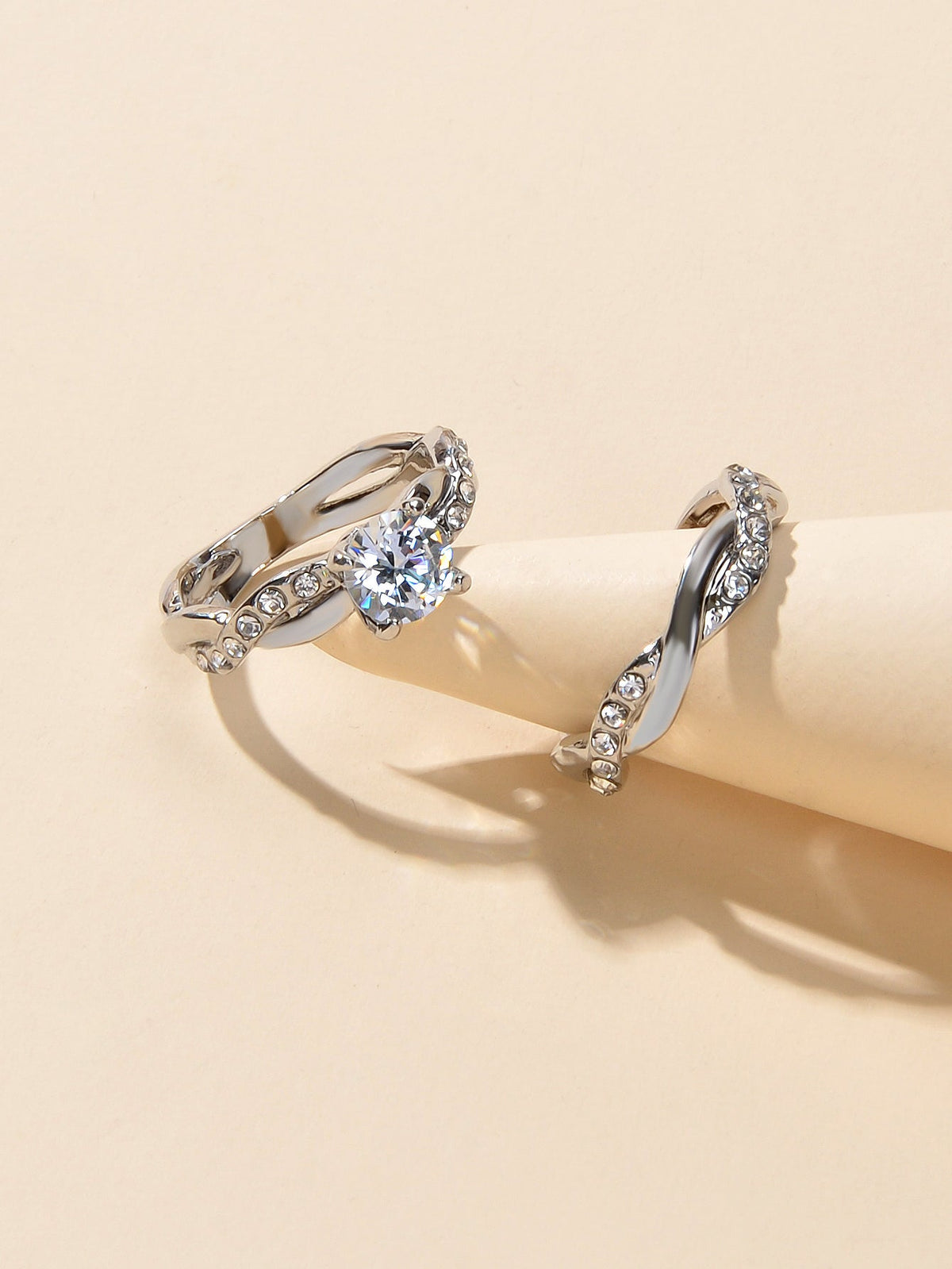 2pcs Luxury Women Band Simulated Diamond Silver Finger Wedding Engagement Ring