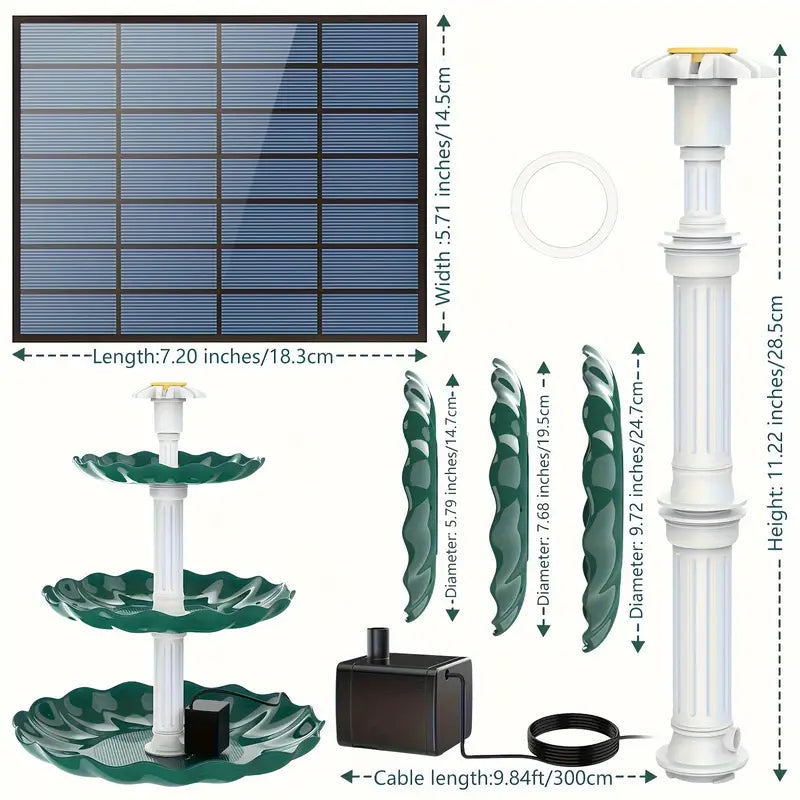NNETM Solar-Powered 3 Tier Bird Bath Fountain Set-1