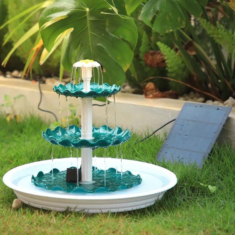 NNETM Solar-Powered 3 Tier Bird Bath Fountain Set-4