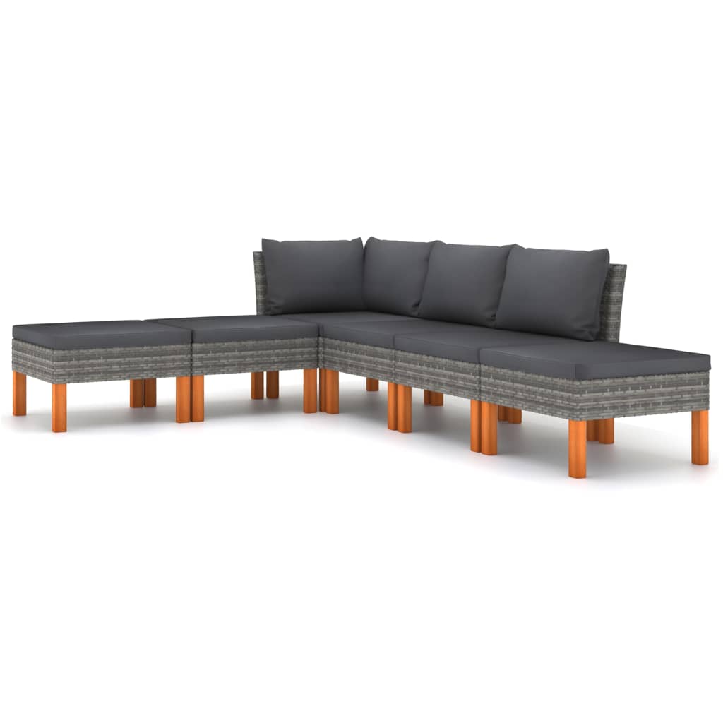 NNEVL 6 Piece Garden Lounge Set with Cushions Poly Rattan Grey-1