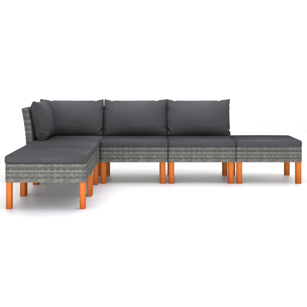 NNEVL 6 Piece Garden Lounge Set with Cushions Poly Rattan Grey-2