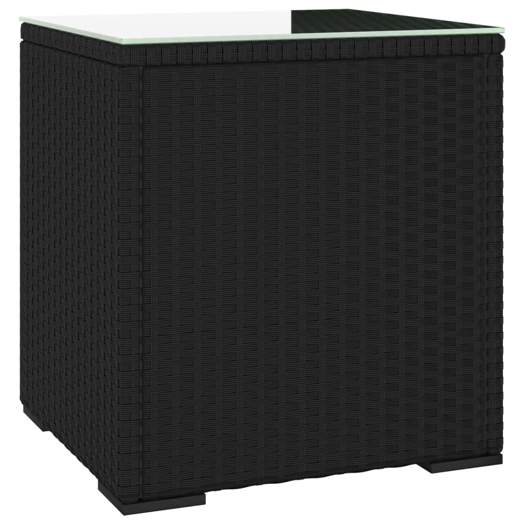 NNEVL Side Table Black 40x37x40.5 cm Poly Rattan and Tempered Glass-1