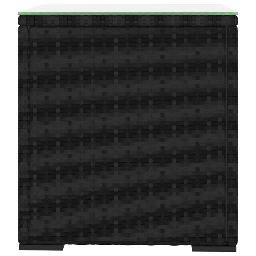 NNEVL Side Table Black 40x37x40.5 cm Poly Rattan and Tempered Glass-2