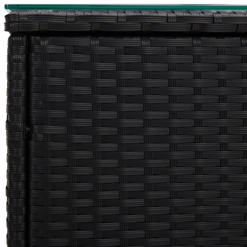 NNEVL Side Table Black 40x37x40.5 cm Poly Rattan and Tempered Glass-3