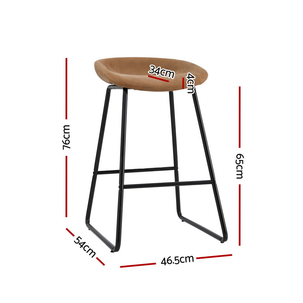 NNEDSZ Artiss 4x Bar Stools Kitchen Dining Chairs Counter Stool PU Leather Metal Brown-1