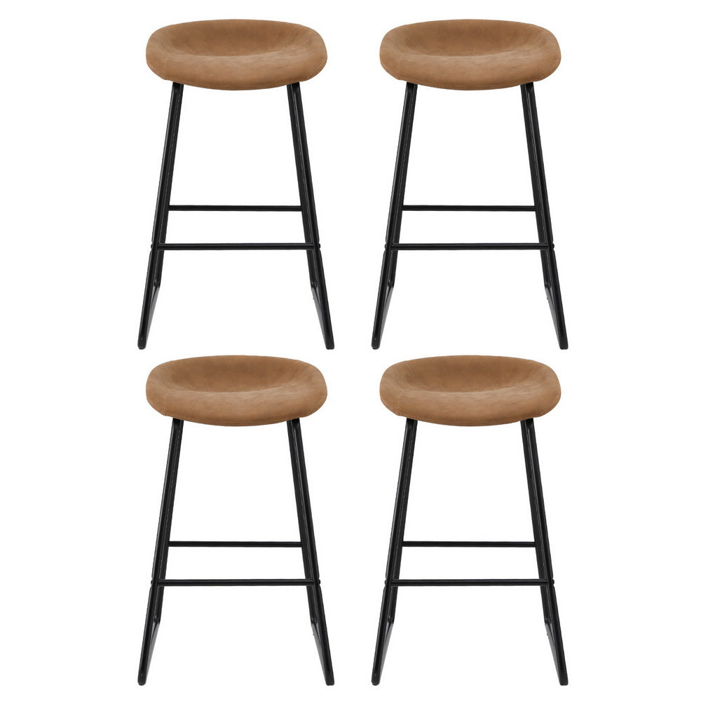 NNEDSZ Artiss 4x Bar Stools Kitchen Dining Chairs Counter Stool PU Leather Metal Brown-2