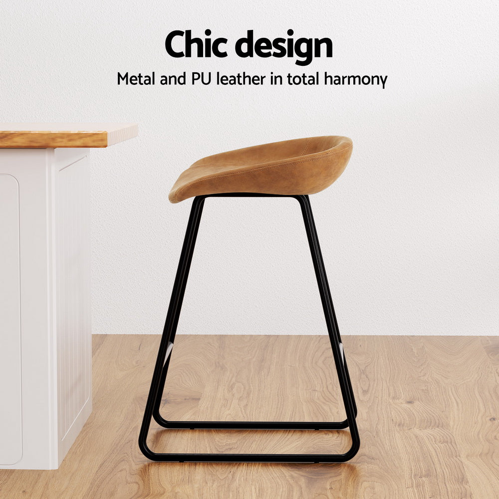 NNEDSZ Artiss 4x Bar Stools Kitchen Dining Chairs Counter Stool PU Leather Metal Brown-3
