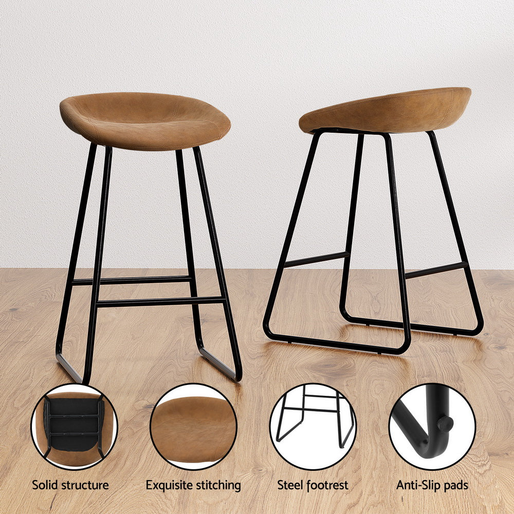 NNEDSZ Artiss 4x Bar Stools Kitchen Dining Chairs Counter Stool PU Leather Metal Brown-4