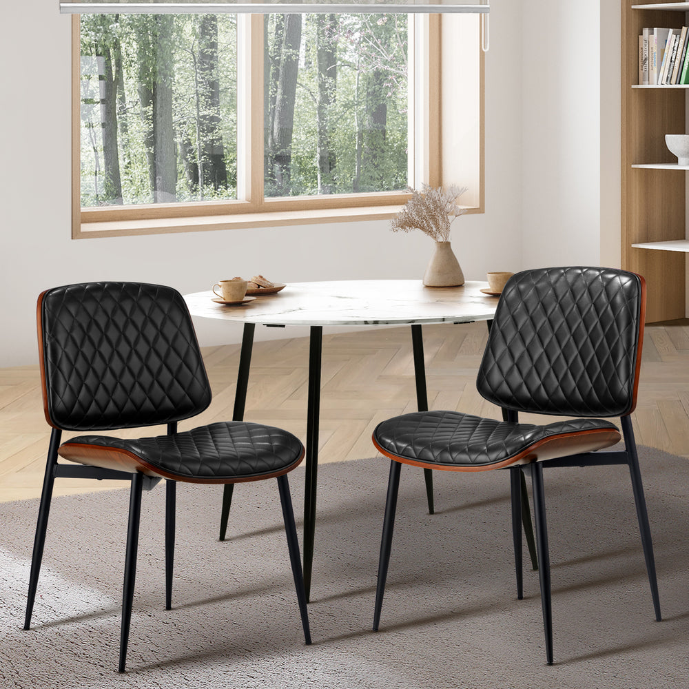 NNEED 2x Dining Chairs Leather Seat Metal Legs Black-1