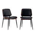 NNEED 2x Dining Chairs Leather Seat Metal Legs Black-0