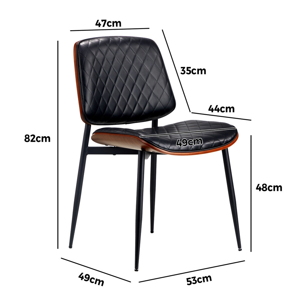 NNEED 2x Dining Chairs Leather Seat Metal Legs Black-2