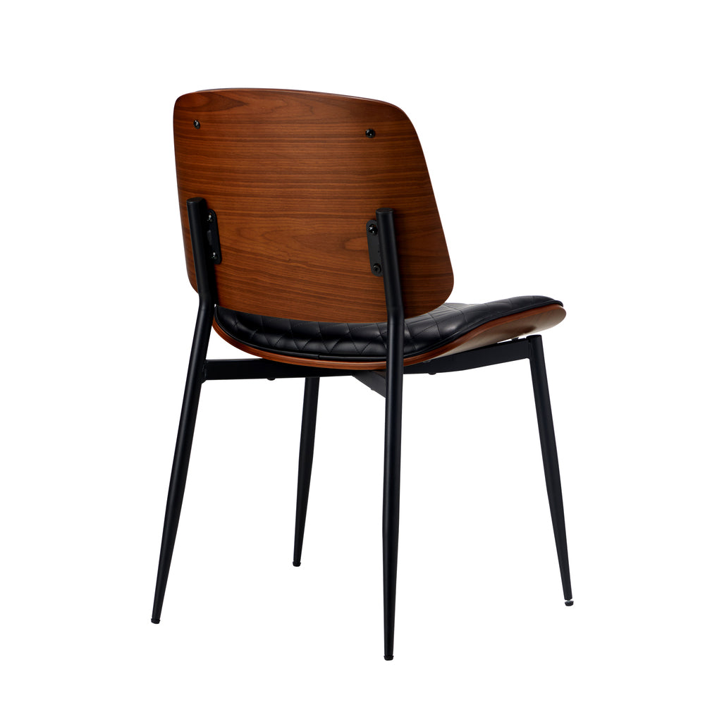 NNEED 2x Dining Chairs Leather Seat Metal Legs Black-3