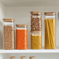 Square Bamboo Glass Pantry Jar Set – 5 Stackable Sizes