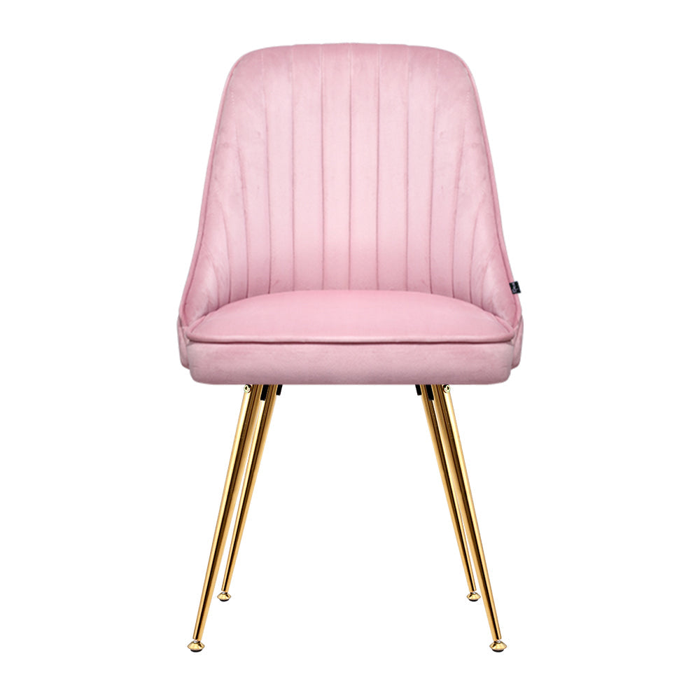 NNEDSZ Set of 2 Dining Chairs Retro Chair Cafe Kitchen Modern Iron Legs Velvet Pink-2