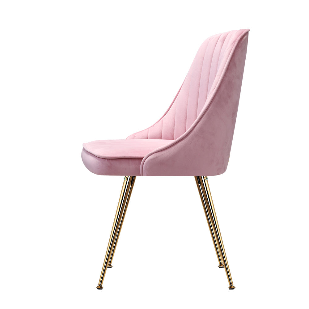 NNEDSZ Set of 2 Dining Chairs Retro Chair Cafe Kitchen Modern Iron Legs Velvet Pink-3