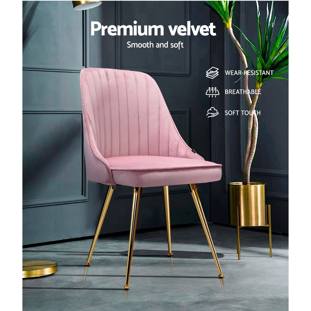 NNEDSZ Set of 2 Dining Chairs Retro Chair Cafe Kitchen Modern Iron Legs Velvet Pink-4