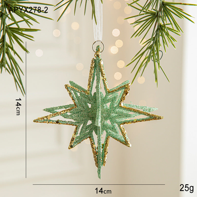 NNEDSZ Green Glitter 3D Star Ornament with Gold Accents -Hanging Christmas Decoration 5 pieces-0