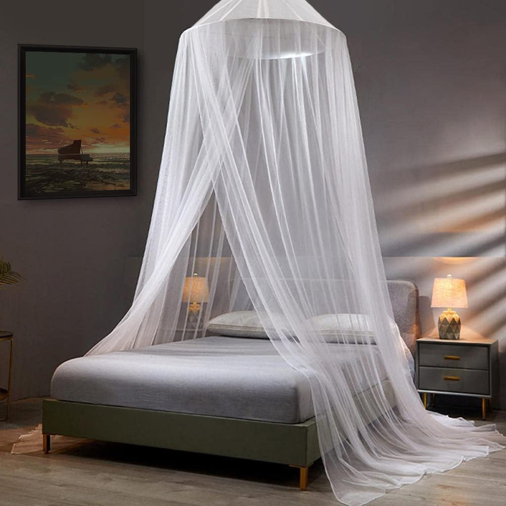 NNEDSZ White Hanging Princess Bed Canopy Mosquito Net - Dome Bedding for Dorm Rooms & Bedrooms (Fits 1.5m-1.8m Beds)-0