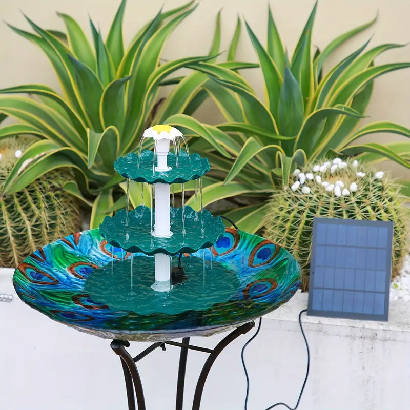 NNETM Solar-Powered 3 Tier Bird Bath Fountain Set-3