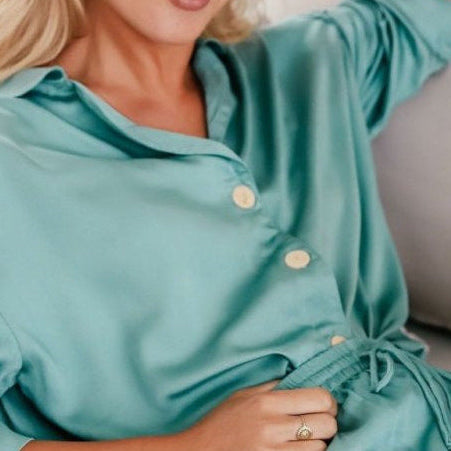 Bamboo Pyjamas - Button Up + Short PJ Set in Sage Green