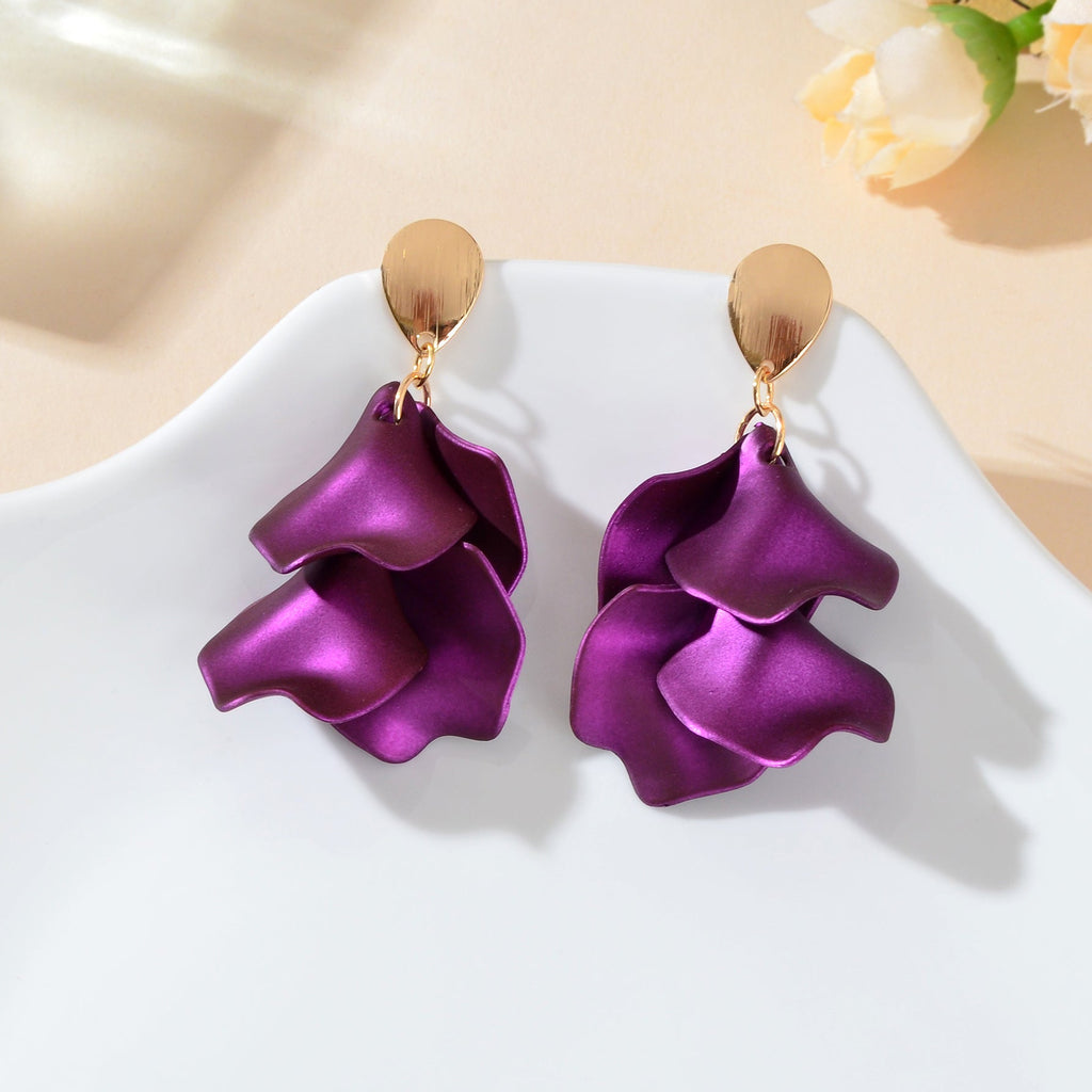 1pair Elegant Flower Petal Dangle Earrings for Women Daily Dating Party Jewelry