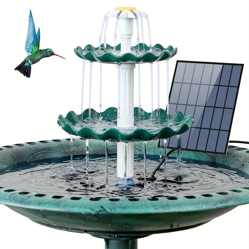 NNETM Solar-Powered 3 Tier Bird Bath Fountain Set-0