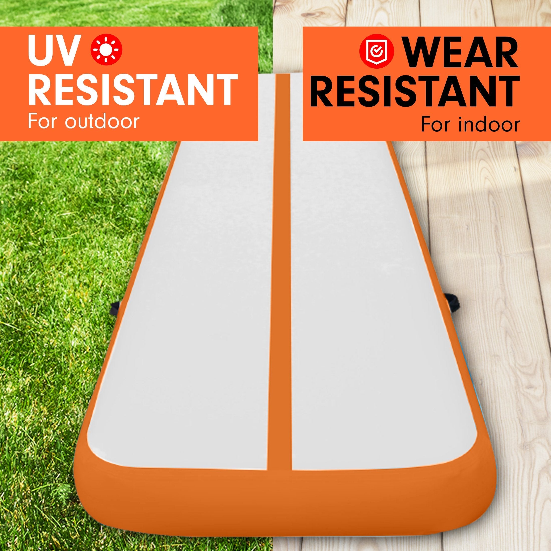 NNEDPE 5m x 1m Air Track Inflatable Gymnastics Mat - Orange Grey-2