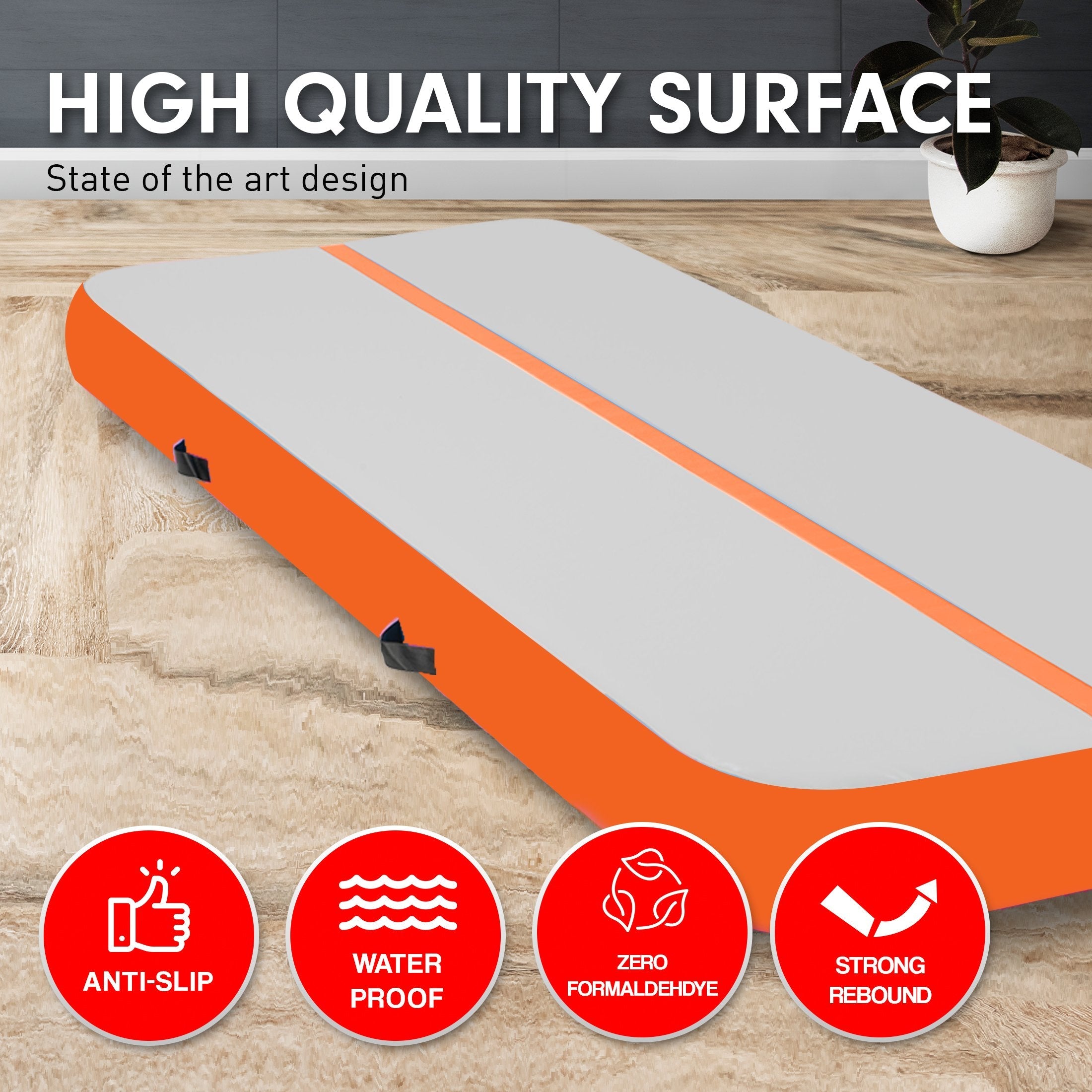NNEDPE 5m x 1m Air Track Inflatable Gymnastics Mat - Orange Grey-4