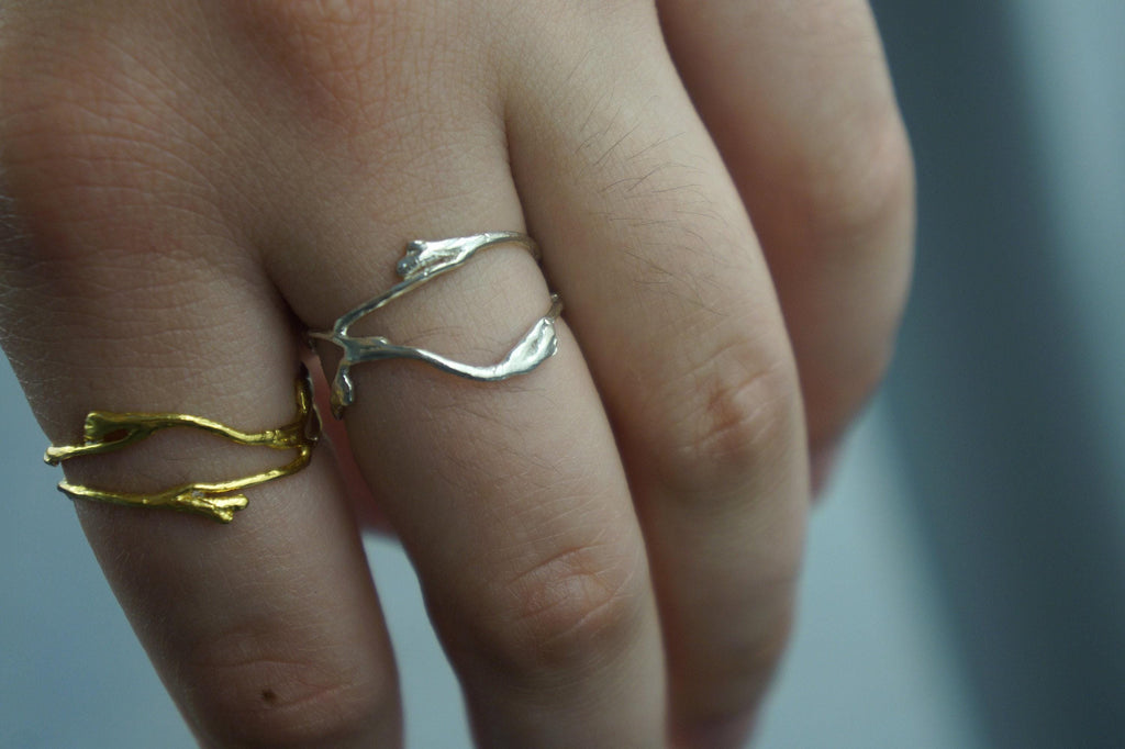 Silver Jasmine Ring, Gold-Plated Sterling Silver Jewelry, Jasmine Branch Ring, Gift for Her, Birthday Gift for Women, Handmade Jewelry