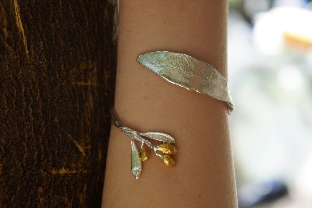 Olive Branch Cuff Bracelet: Gold Plated Brass - Adjustable Bangle