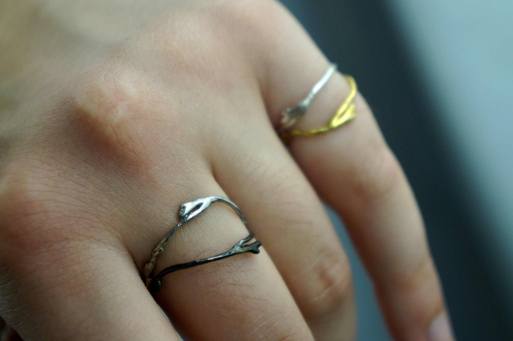 Silver Jasmine Ring, Gold-Plated Sterling Silver Jewelry, Jasmine Branch Ring, Gift for Her, Birthday Gift for Women, Handmade Jewelry