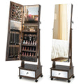NNECW 159 CM Lockable Jewelry Organizer with 3-Color LED Lights-Brown