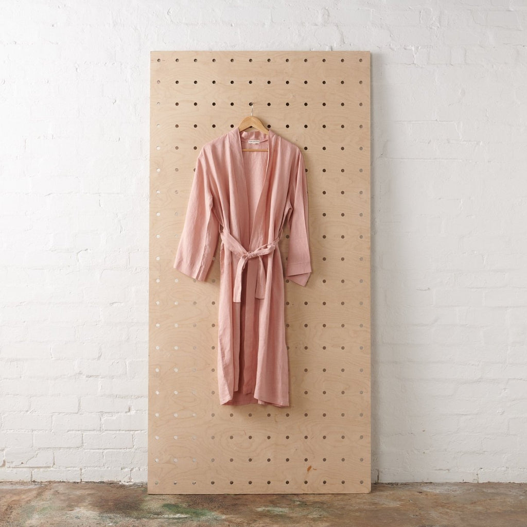 Linen Bathrobe - Pink (Long)