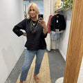 Linen Long Sleeve Top in Black
