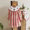 Autumn Arrival Baby Kids Girls Rabbits and Striped Pattern Long Sleeves Dress with Collar