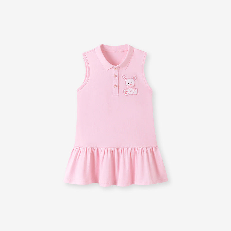 Summer Arrival Teddy Bear Pattern Embroidered Sleeveless Dress for Stylish Girls