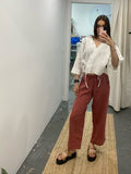 Wide Leg Linen Pant - Antique Red