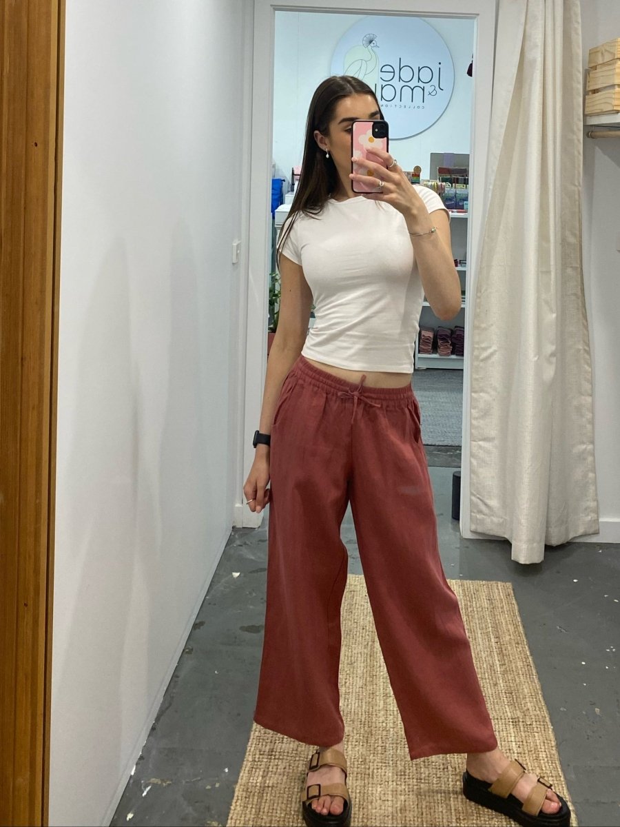Wide Leg Linen Pant - Antique Red