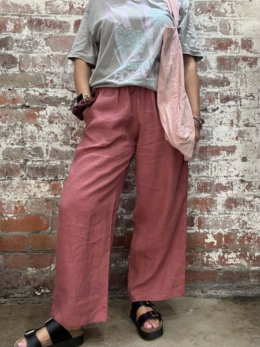 Wide Leg Linen Pant - Antique Red